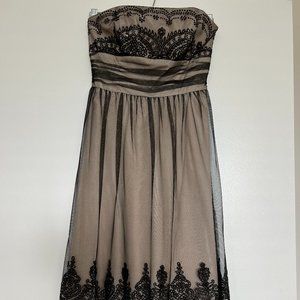 David's Bridal Black and Champagne strapless dress